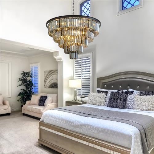 Smoke Gray Crystal Chandelier Modern Large Dining Room Light Fixture