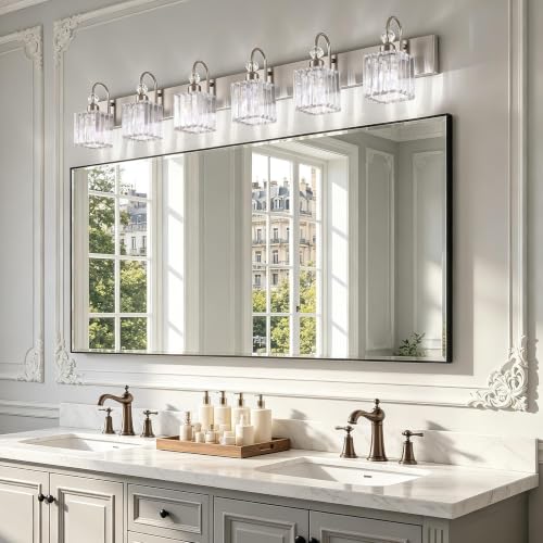 Crystal Vanity Light for Bathroom Brushed Nickel Modern 6 Light Bathroom Lighting Fixtures Over Mirror