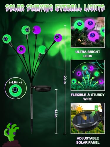 6 Pack Solar Halloween Decorations Outdoor 36 LED Solar Eyeball Lights (6 Count)