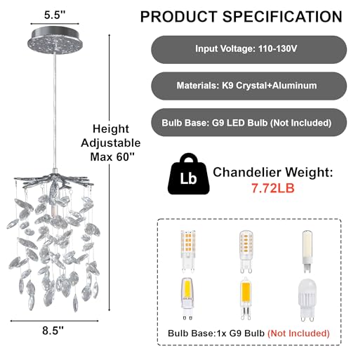 8.3" Crystal Pendant Light for Kitchen Island