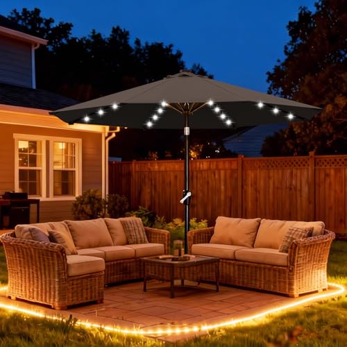 Solar Led Patio Umbrella with 32 Lights 11FT