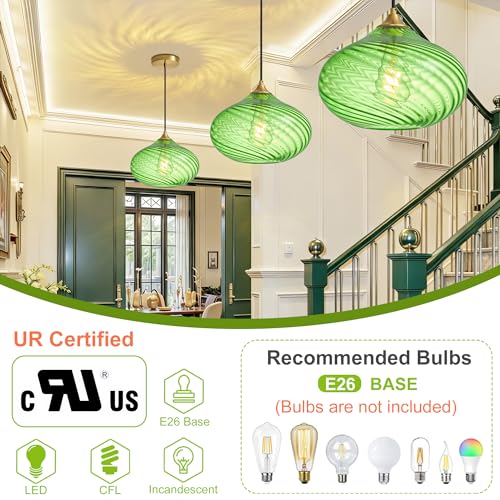 11in Gold Pendant Lights Kitchen Island with Green Glass Shade 1Pack