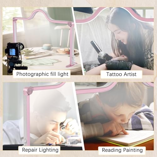 Nail Light for Desk Half Moon Light for Nail Desk 34Inch Foldable LED Table Lamp Manicure for Table Adjustable Dimmable Half Moon Lamp for Lash Beauty Tattoos Crafts Pink