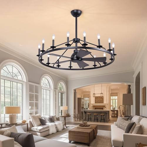 44" Black Wagon Wheel Ceiling Fan with 16 (16 Count)