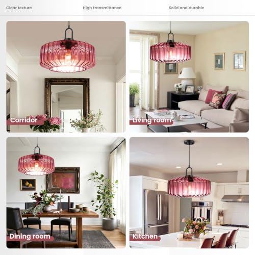 Hand Blown Glass Pendant Light Fixture Purple 13.78" Ceiling Light