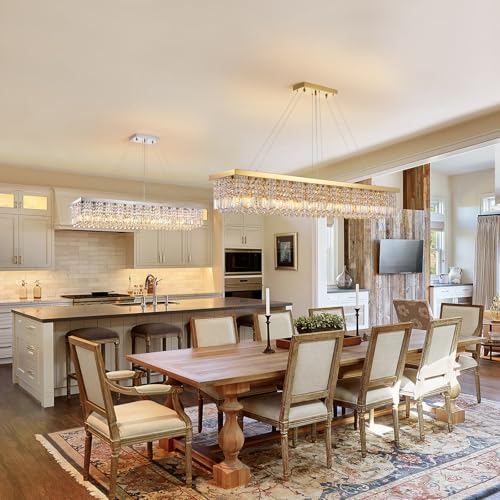 Rectangle K9 Crystal Chandelier Modern Gold Crystal Chandelier Rectangular Pendant Lighting Fixture for Dining Room Kitchen Island Bedroom L59'' x W10'' x H9''