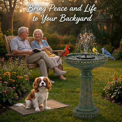 24H Bird Bath Outdoor Water Fountain with Solar Pump