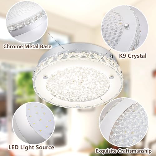 Modern Crystal Flush Mount Ceiling Light 4000K LED Flush Mount Crystal Ceiling Light Dimmable Small Chandelier for Closet Bathroom Staircase Dining Room Laundry Kitchen Foyer Hallway 8.3"