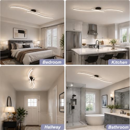 47.24inch Linear Ceiling Light Black Modern LED Ceiling Light Fixture 4000K Aluminum Long Ceiling Lamp for Hallway (2 Count)