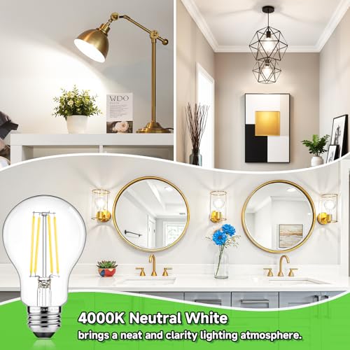A19 Vintage LED Edison Bulbs Dimmable 60W Equivalent High Brightness (4 Count)