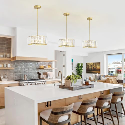 Adjustable Height Modern Gold Crystal Chandelier 12 Inch (Gold / 12 in)