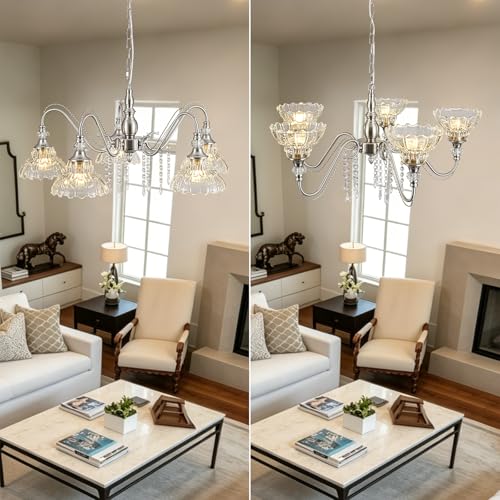 5 Light Chandelier in Brushed Nickel Finish with Flower (5-Light / Nickel)