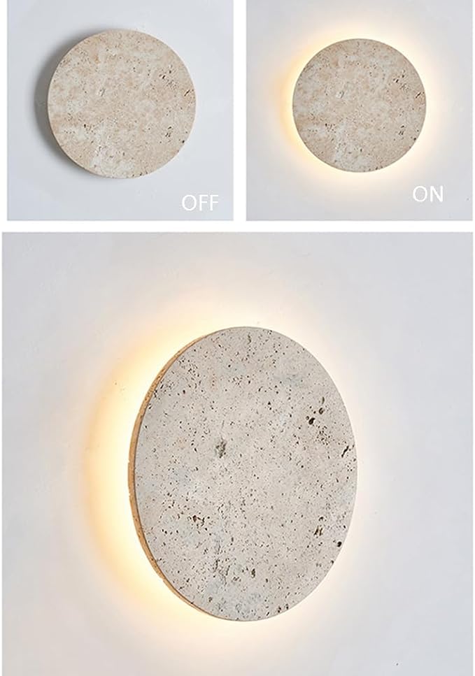 Nordic Style Postmodern Yellow Travertine Wall Sconce - Retro Wabi Sabi LED Light Fixture for Bedroom, Living Room, B&B Aisle - Natural Stone Art Lamp (30cm)