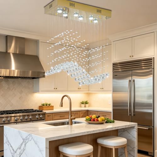 Modern Gold Wave Rectangular Chandelier for Dining Room Over Table