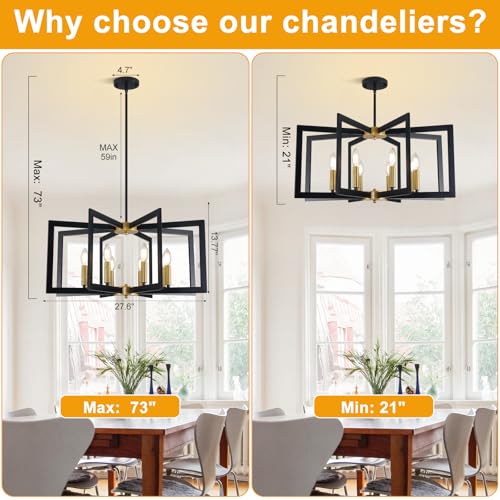 28" Modern Black and Gold Chandelier for Dining Room
