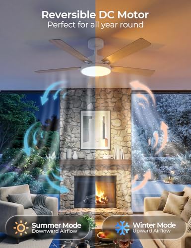 52" Smart Ceiling Fans with Lights and Remote (White +Log / 52 Inch)