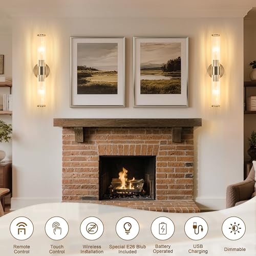 Sand Nickel Battery Operated Wall Sconces Set of Two (2 Count)
