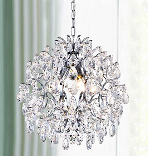 Modern Pendant Chandelier Crystal Raindrop Lighting Ceiling Light Fixture Lamp for Dining Room Bathroom Bedroom Livingroom entryway 3 E12 Bulbs Required D16 in x H18 in