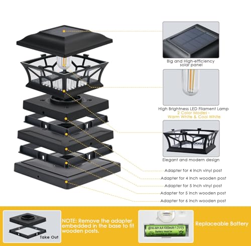 4 Pack Solar Post Cap Lights Outdoor Waterproof