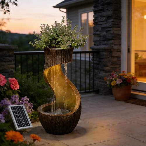26.77" Tall Solar Water Fountain Outdoor Waterfall Feature