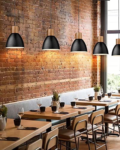3 Pack Hammered Pendant Lights for Kitchen Island 7” Small Metal Solid Wood Hanging Light Fixtures Adjustable Height Farmhouse Pendant Lighting for Dining Room Bedroom Bar Office (3 Count)