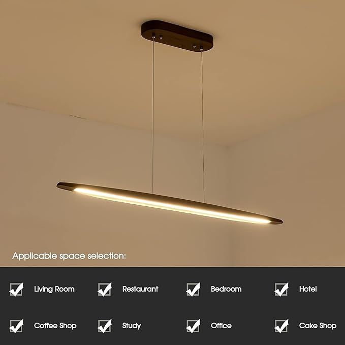 39" Wood Linear Pendant Light LED Dimmable Hanging Light Dinning Room Light Fixture Island Lights 24w for Dining Room Kitchen Island Bar Walnut Color - Aura Lighting
