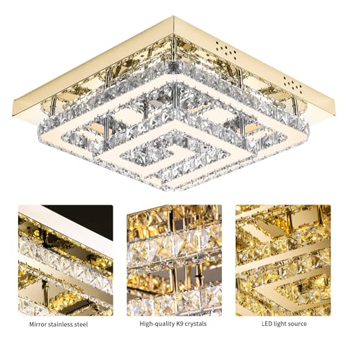 25 inch Gold Crystal Chandeliers LED Ceiling Light