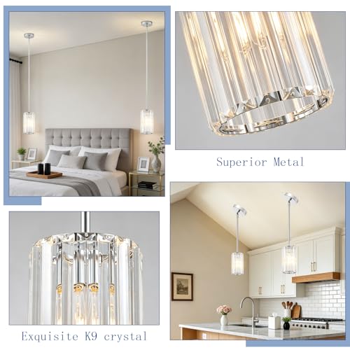Adjustable Modern Crystal Chrome Pendant Lights Kitchen Island (Chrome / 5.3 in)