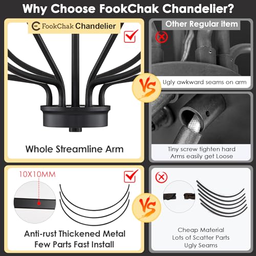 9 Light Black Chandelier Light Fixture Classic Candle Chandelier Lighting Over Table for Dining Room Living Room Bedroom Foyer Kitchen Island