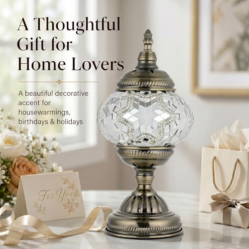 Turkish Moroccan Table Lamp Lantern with Handmade Mosaic Glass Lampshade Tiffany Style Bohemian Stained Glass Decorative Desk Lamps Bedside Night Lights for Bedroom