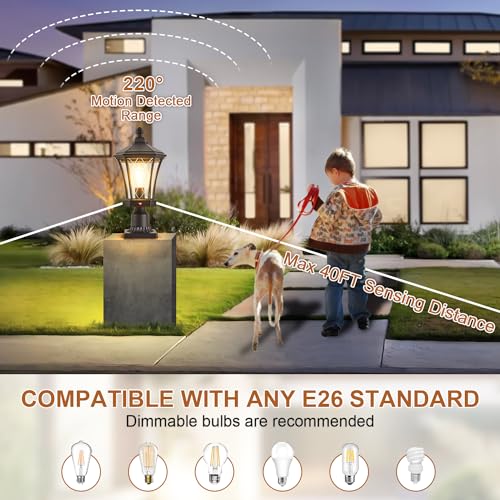 Motion Sensor Outdoor Post Lights with Pier Mount Base
