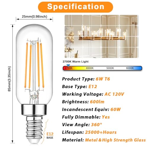 E12 Candelabra Edison Bulbs 60 Watt Equivalent (12 Count)
