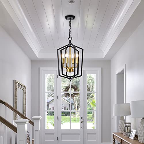 4 Light Dining Room Light Fixture Over Table Black Farmhouse Chandelier Metal Modern Pendant Light for Kitchen Island Dining Room Living Room Foyer Entryway