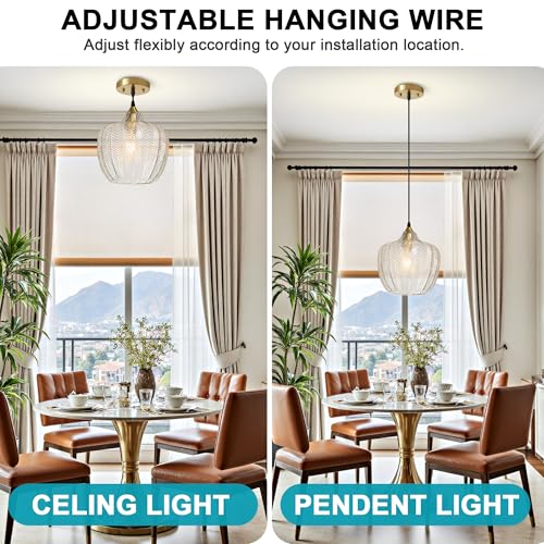Clear Glass Pendant Lights Kitchen Island Gold Hanging Ceiling Light 9.45"