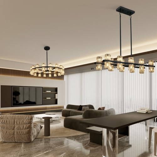 20 Lights L32" Black Crystal Chandeliers for Dining Room Light Fixture