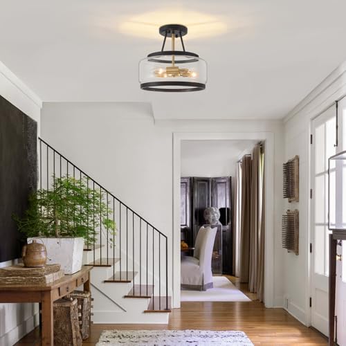 Black and Brushed Gold Close to Ceiling Light Fixtures Modern Light Fixture