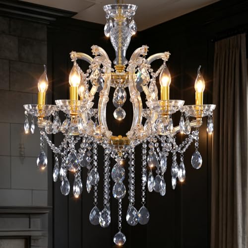Modern 6 Light Maria Theresa Crystal Chandelier for Bedroom Luxury K9 Crystal Gold Chandelier Pendant Lighting Fixture for Dining Room