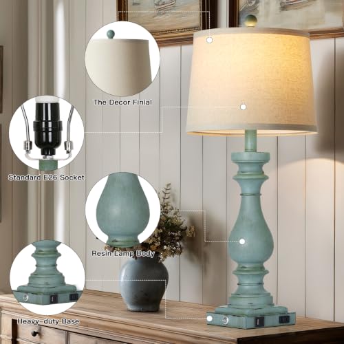 29" Tall Farmhouse Table Lamp for Living Room (Blue-1PK)