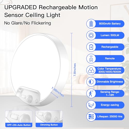 3 Color Temperature Rechargeable Motion Sensor Ceiling Light