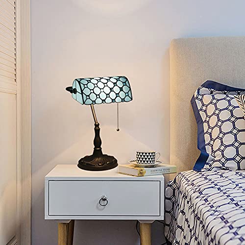 Tiffany Style Bankers Table Lamp Stained Glass Piano Desk Lamp Vintage Bedroom Bedside Lamp for Study