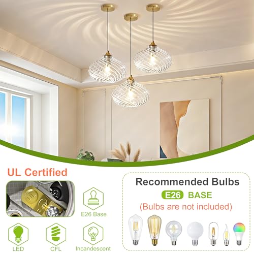 11in Gold Pendant Lights Kitchen Island with Clear Glass Shade 2Pack