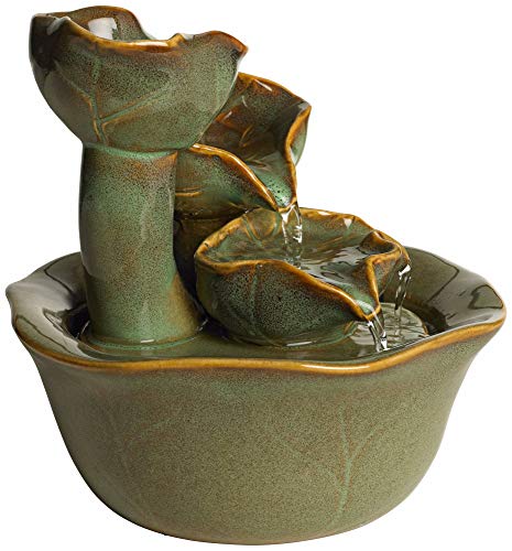 Organic Water Lily Ceramic 8" High Tabletop Outdoor Indoor Small Fountain