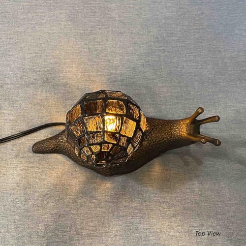 L10980 Amber Land Snail Tiffany Style Stained Glass Accent Table Lamp