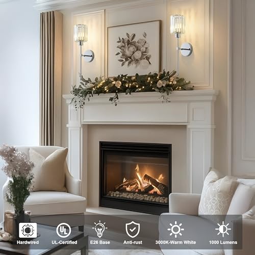 Hardwired Crystal Wall Sconces Set of 2