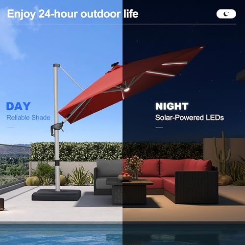 Cantilever Patio Umbrella 9' X 9' Solar LED Light