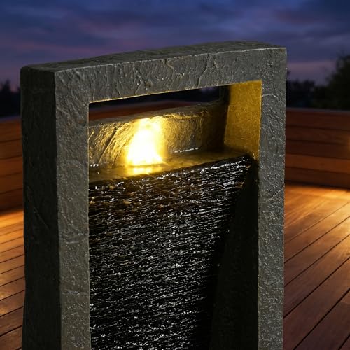38.6" Tall Outdoor Water Fountain with LED Lights