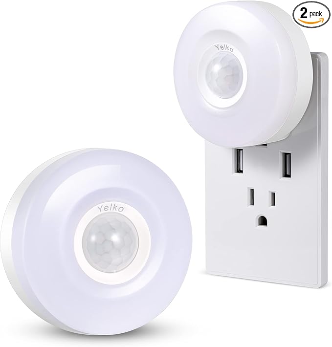 YELKO Night Lights Plug Into Wall,200 Lumen Super Bright Plug in Motion Sensor Light Indoor,Smart Plugin Motion Activated nightlights for Bathroom, Hallway(Cool White 2Pack)