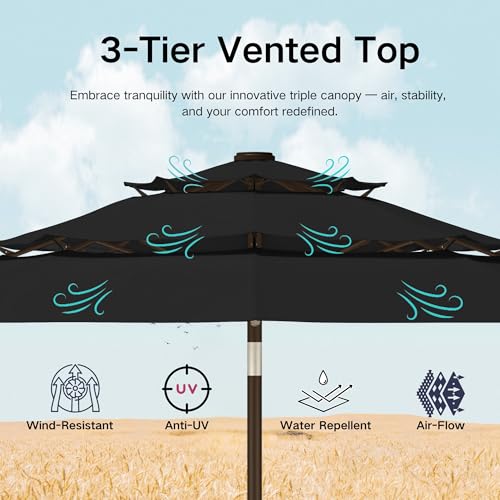 9ft 3 Tier Patio Umbrella with Solar Lights