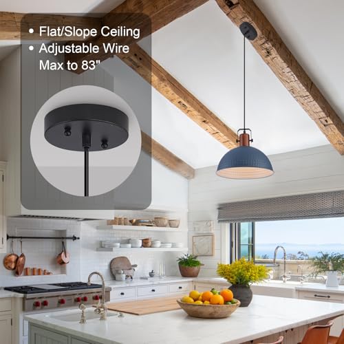 12 Inch Blue Pendant Lights Hammered Matte Pendant Lights for Kitchen Island Industrial Farmhouse Adjustable Height Dome Hanging Light Fixtures for Barn