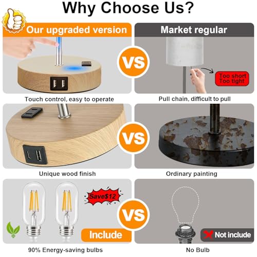 Set of 2 Touch Wood Table Lamps (2 Count)